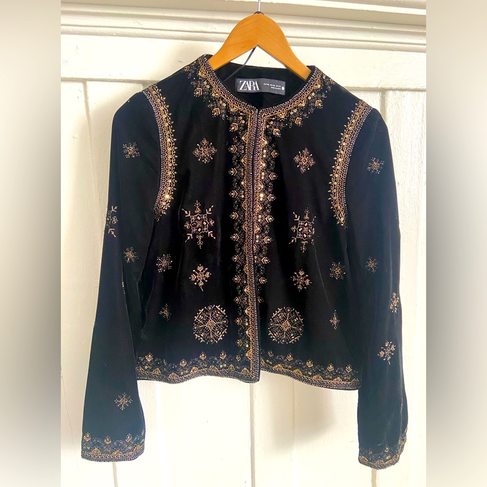 Zara Beaded & Embroidered Velvet Jacket